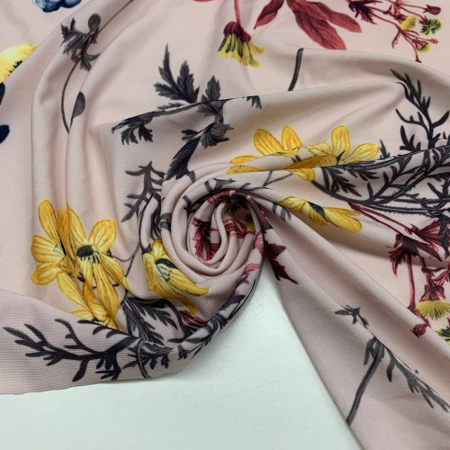 Трикотаж масло принт, Рожевий, (Квіти)